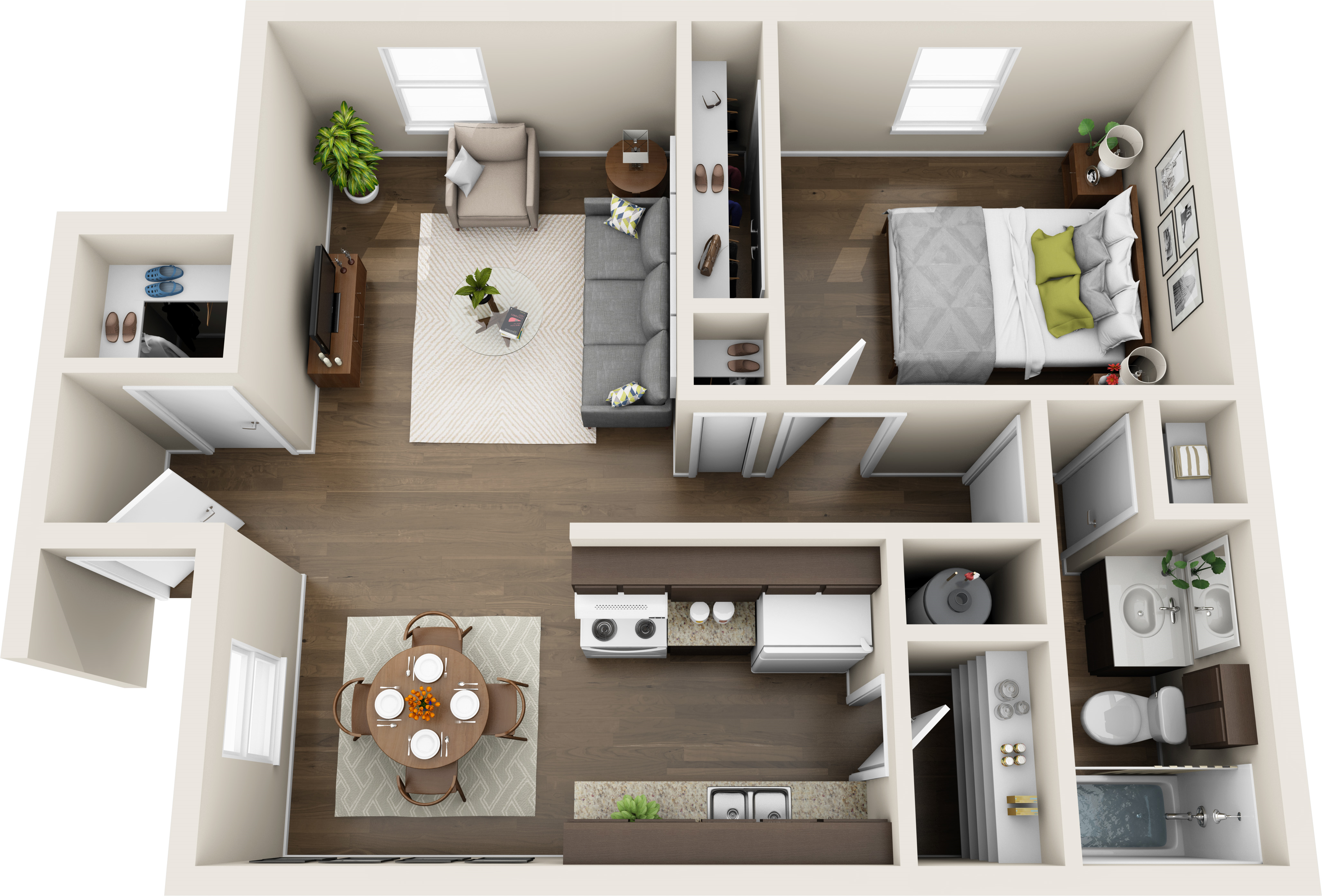 Blanco Oak Apts_1 BR 3-D_Ideas for Furniture layout.jpg