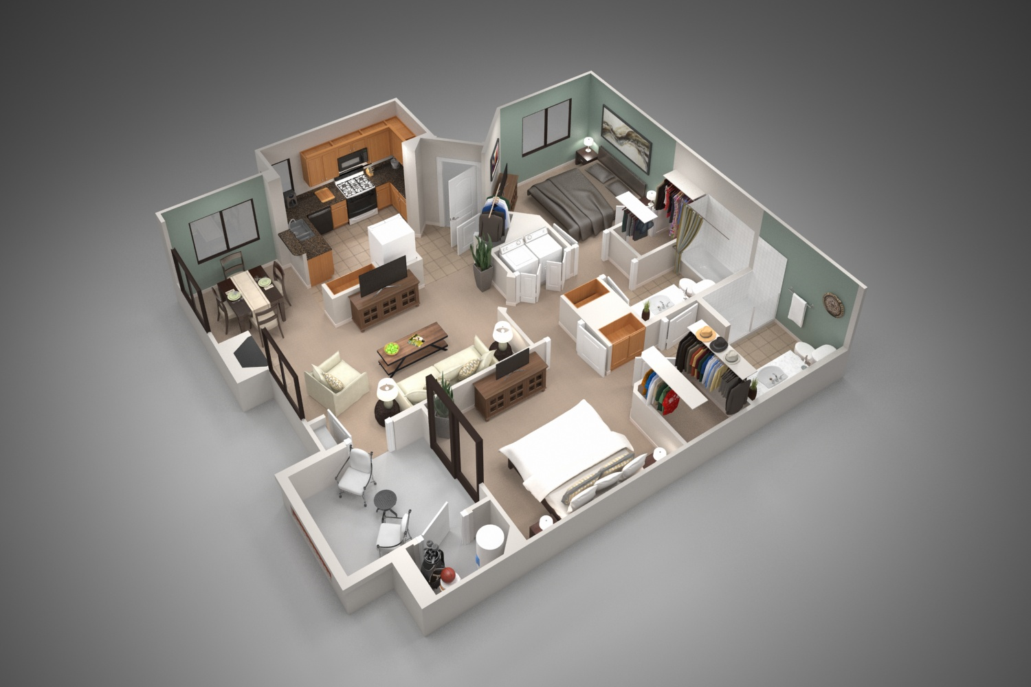 3D apartment layout preview at San Pedregal.