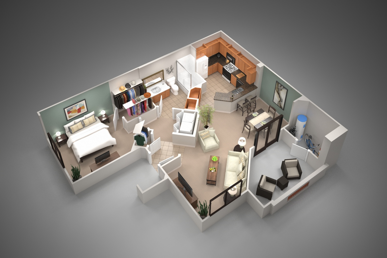 3D apartment layout preview at San Pedregal.