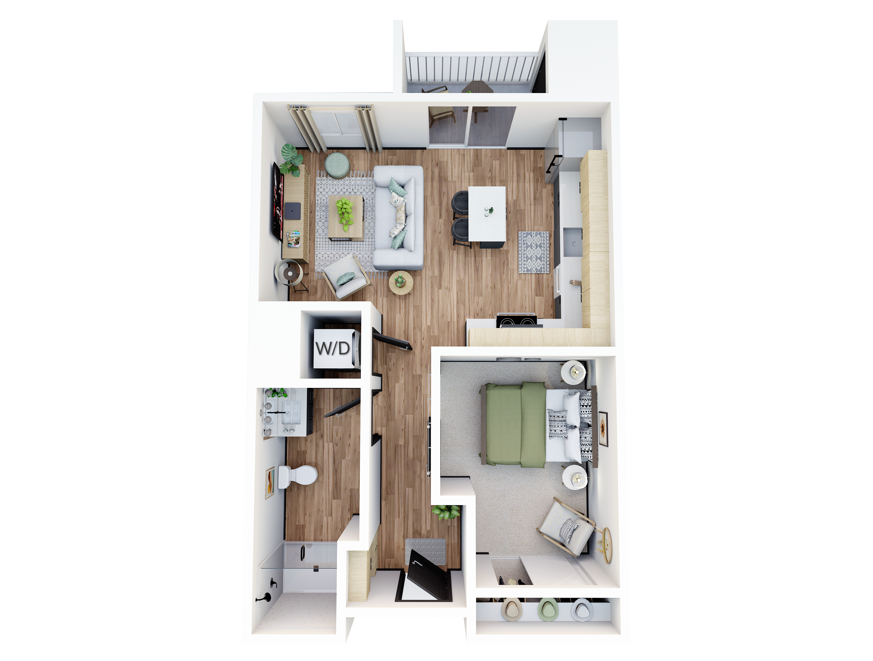 3D apartment layout preview at Banyan on Washington.