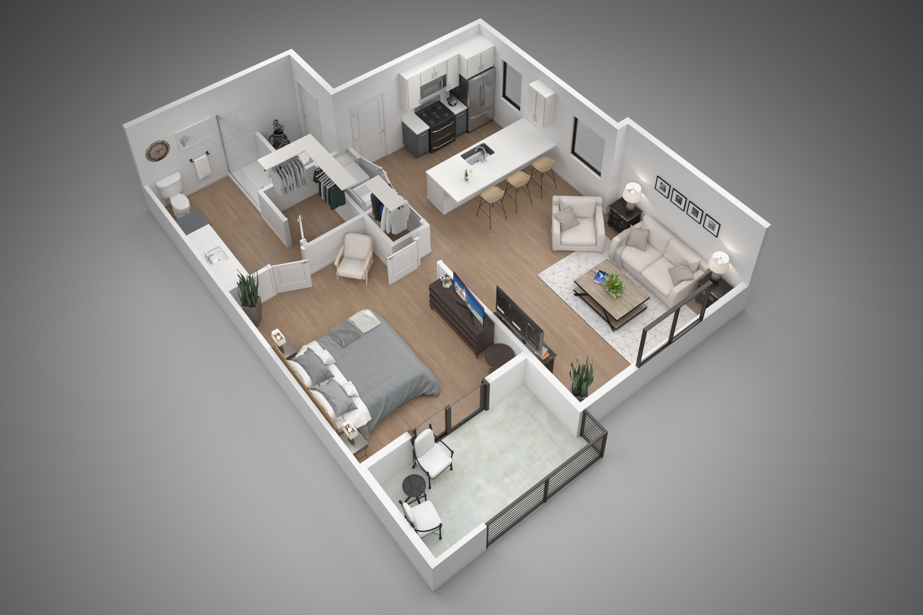 3D apartment layout preview at The M at Shadow Mountain.