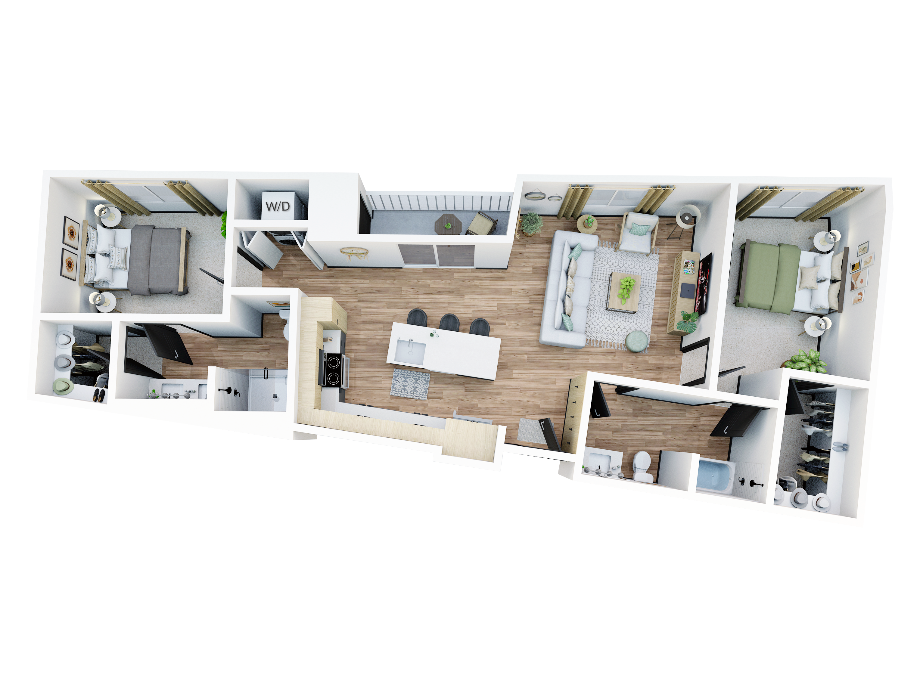 3D apartment layout preview at Banyan on Washington.