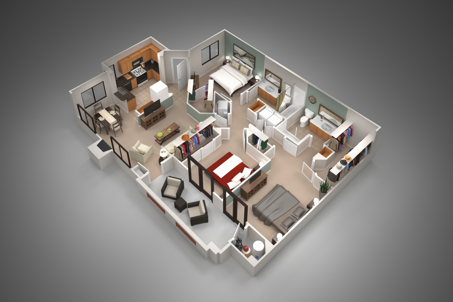 3D apartment layout preview at San Pedregal.