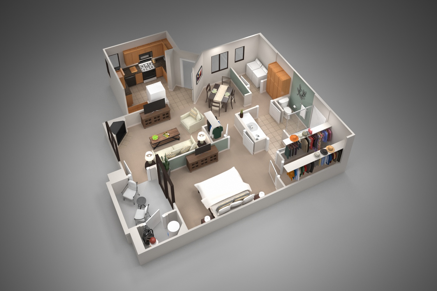 3D apartment layout preview at San Pedregal.