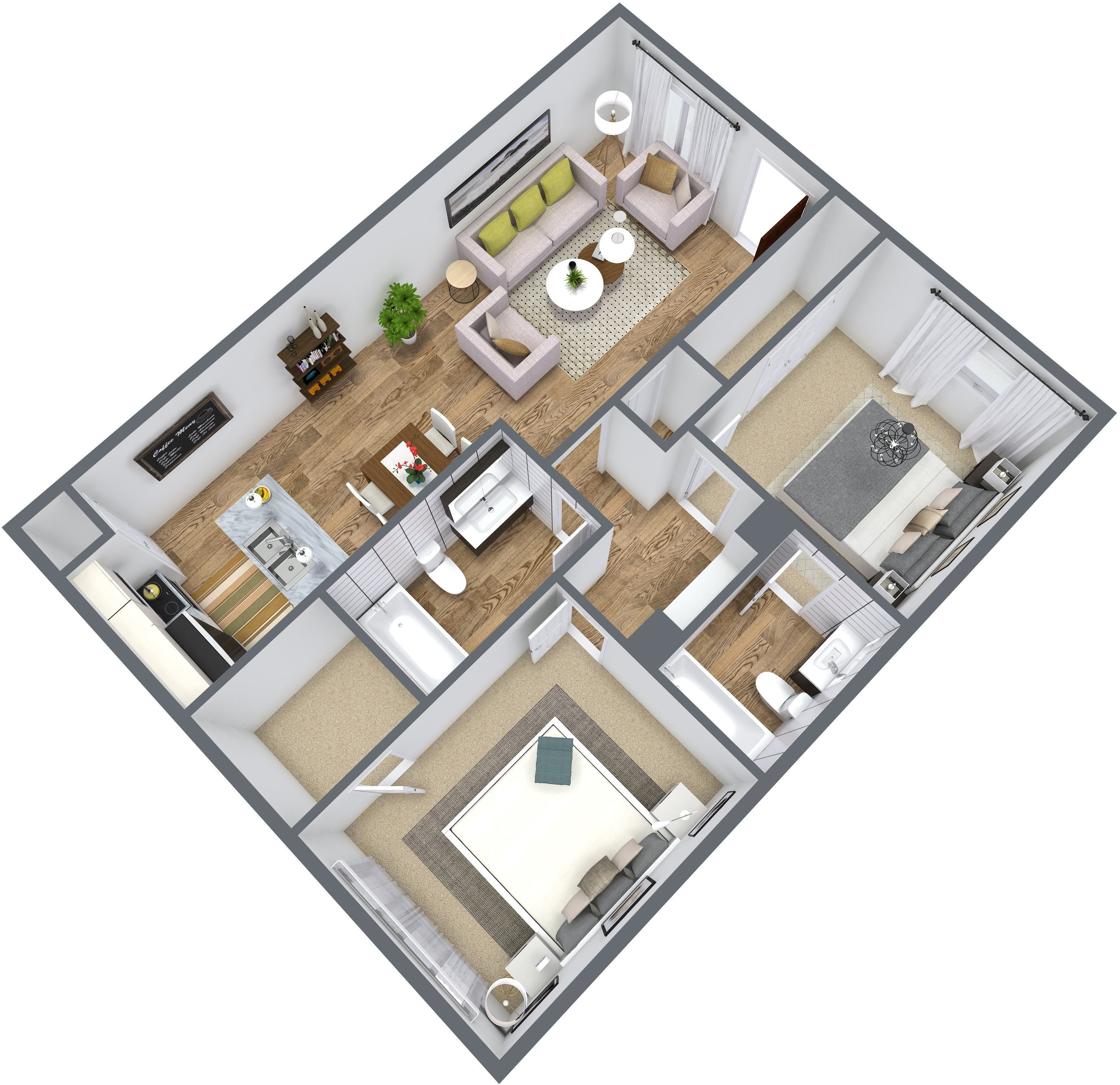 Brix Two-Bedroom - Level 1 - 3D Floor Plan.jpg