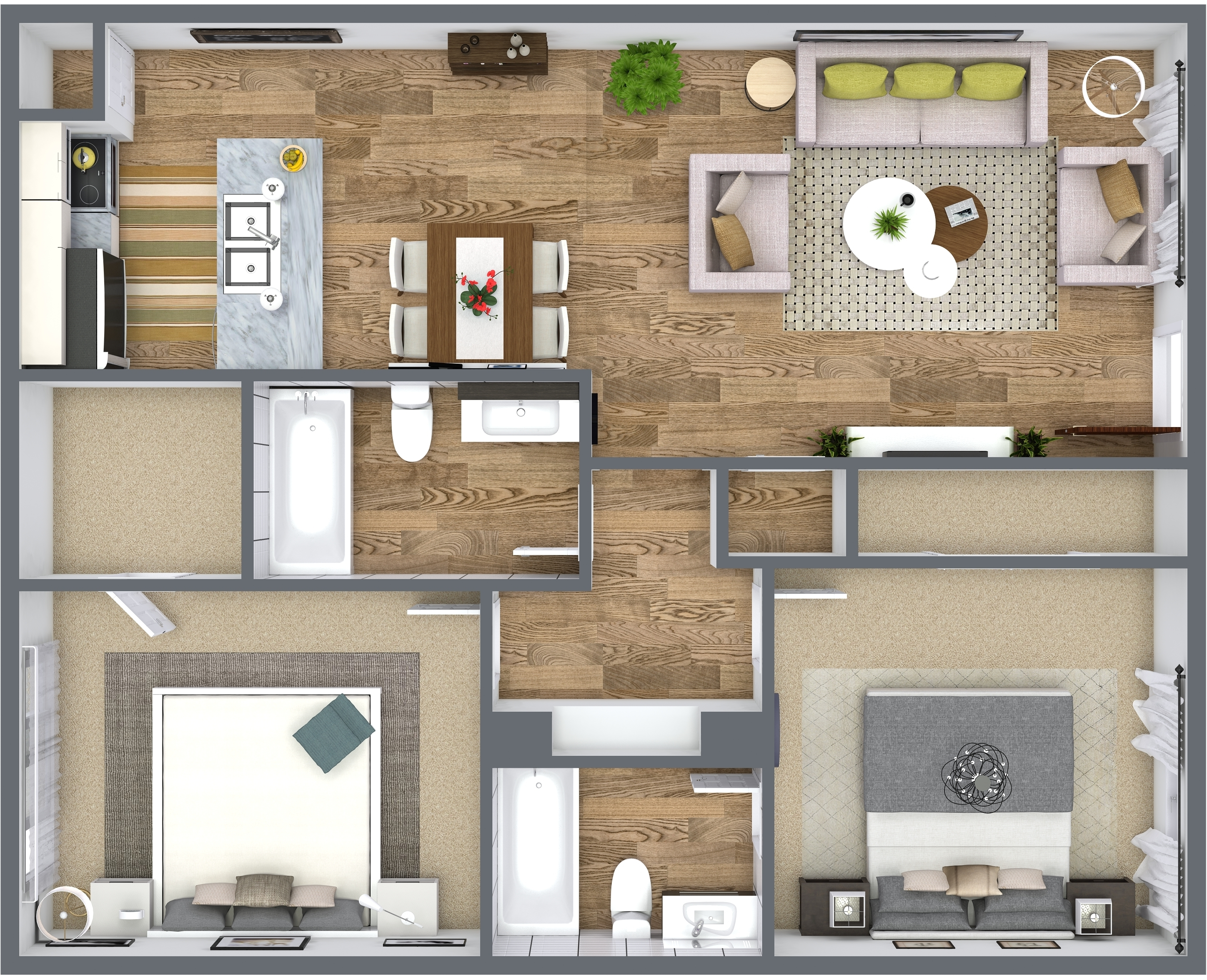 Brix Two-Bedroom - Level 1 - 3D Floor Plan -2.jpg