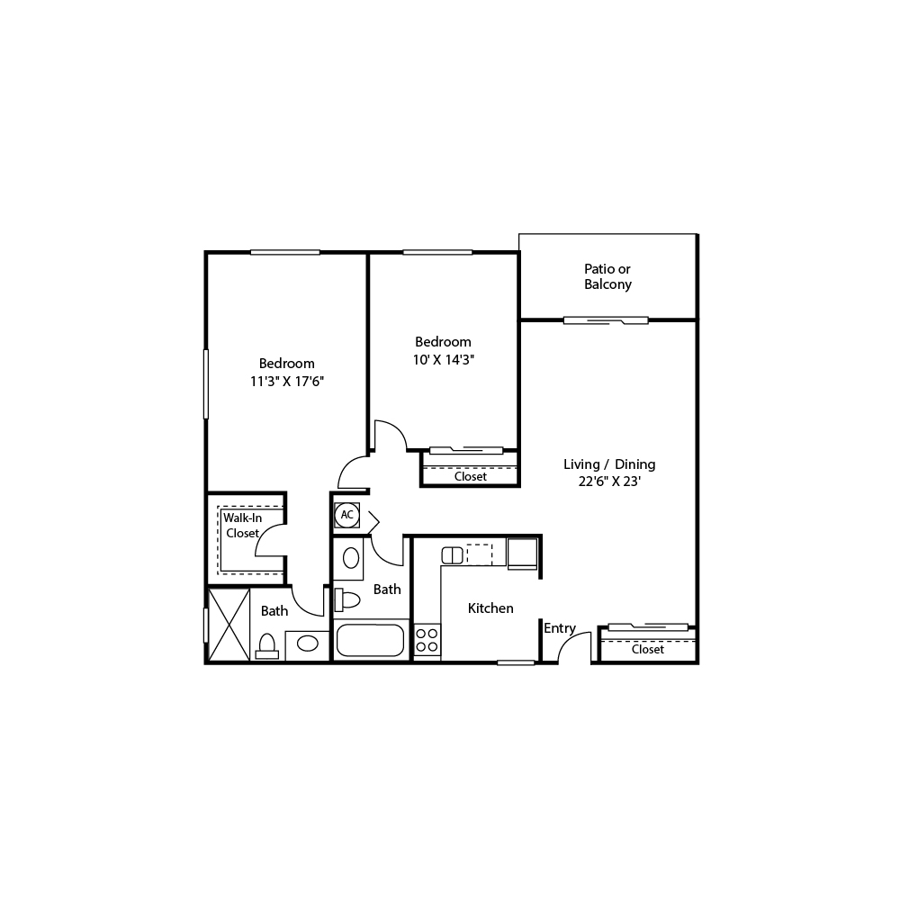 THE COCONUT - 2 BED - 2 BATH - 949sq.ft.