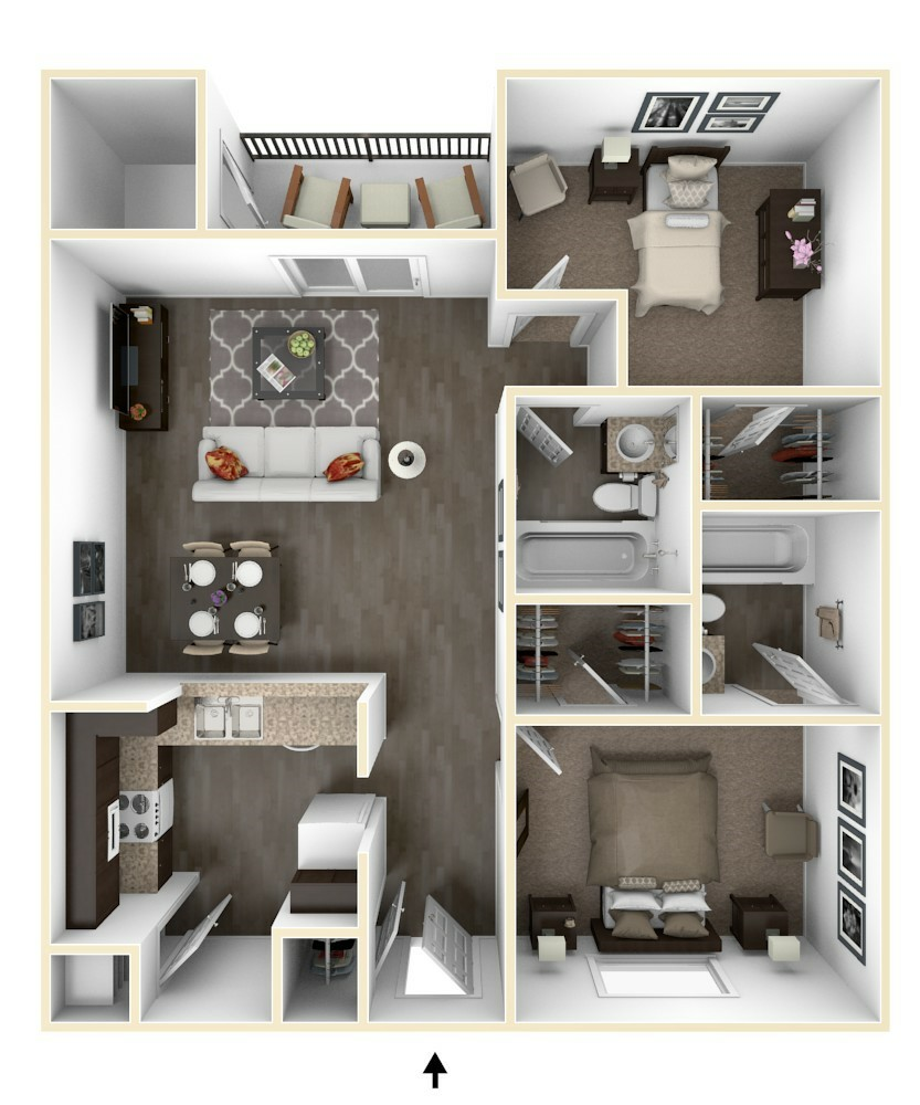 2 Bedroom - 3D