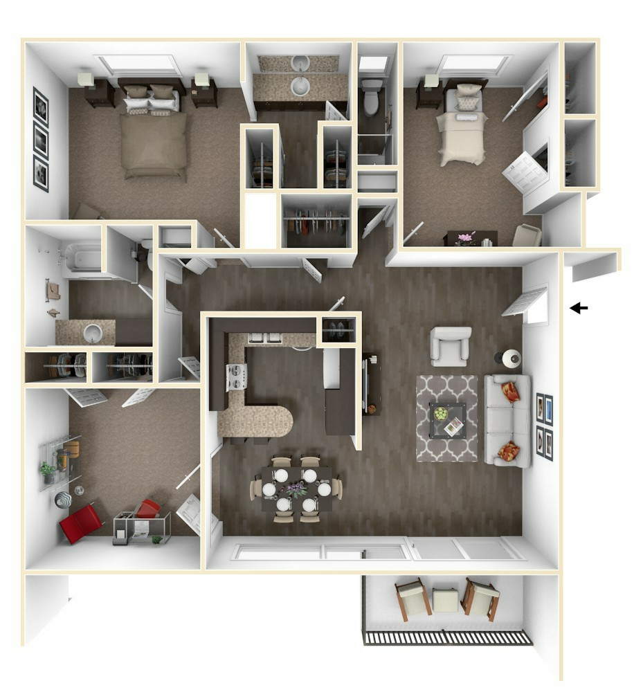 Three Bedroom 3D Floorplan