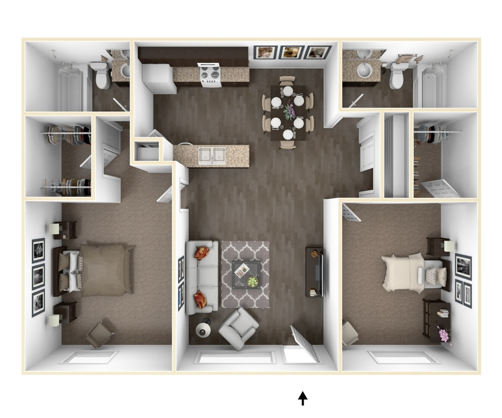 Two Bedroom Split - 3D