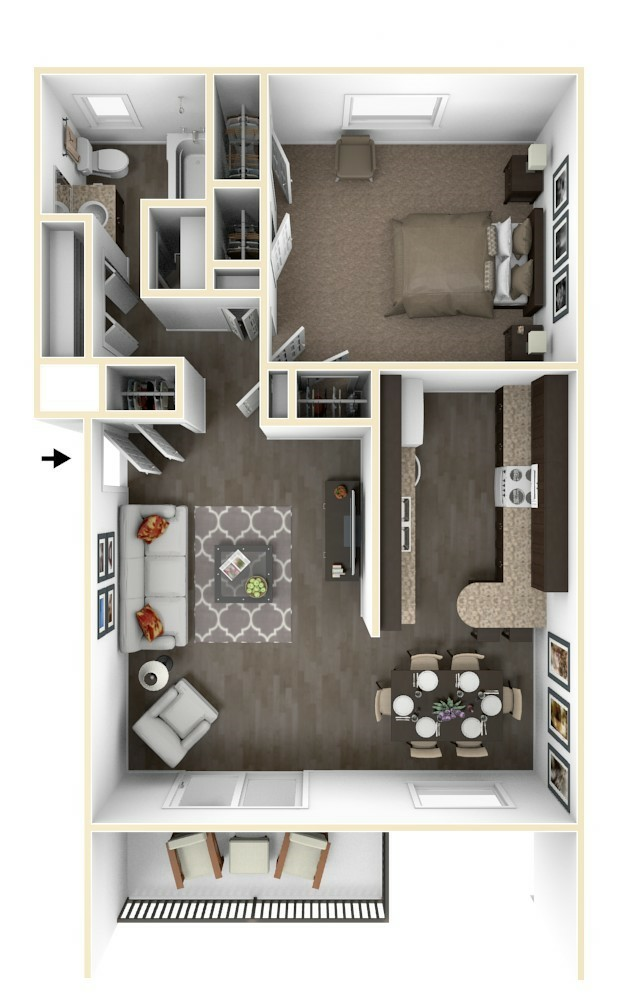One Bedroom 3D Floorplan