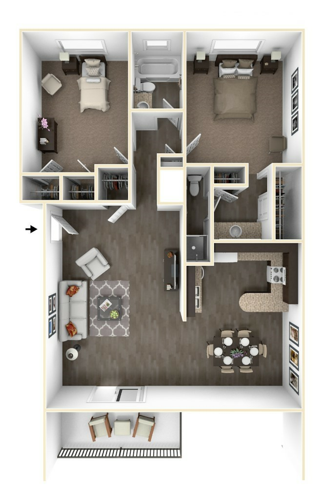 Two Bedroom 3D Floorplan