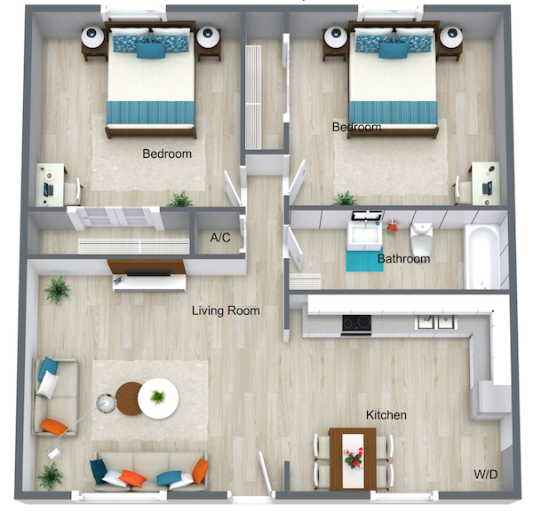 2 Bed 1 Bath Upstairs - 707 sq ft.png