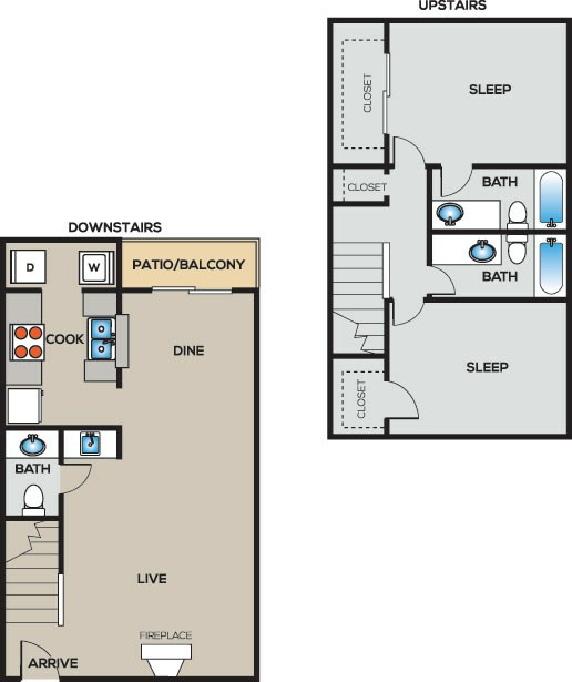 E1 2 Bedroom Townhome A - 2 Bed - 2.5 Bath _ 1,192 sq. ft..jpg